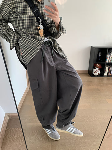 Pantalones estilo  japoneses holgados de pierna ancha gris oscuro