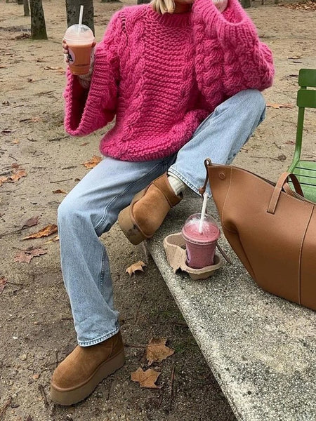 Jersey trenzado de punto con cuello redondo