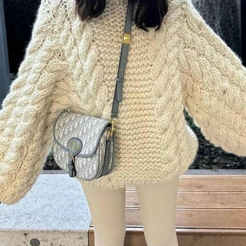 Jersey trenzado de punto con cuello redondo