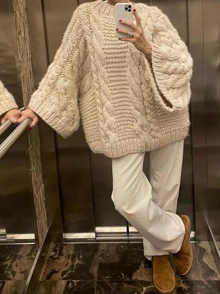 Jersey trenzado de punto con cuello redondo