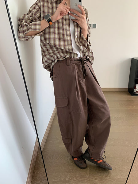 Pantalones estilo  japoneses holgados de pierna ancha gris oscuro