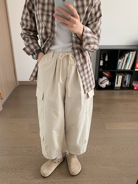Pantalones estilo  japoneses holgados de pierna ancha gris oscuro