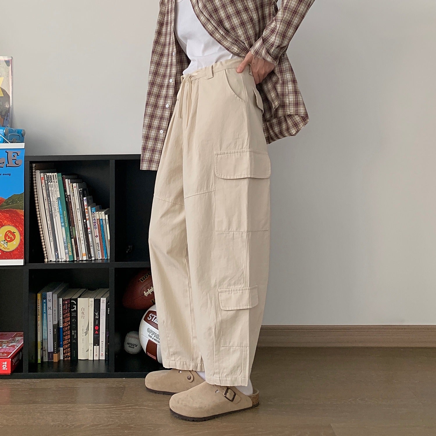 Pantalones estilo  japoneses holgados de pierna ancha gris oscuro