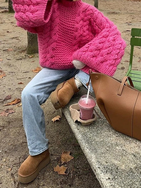 Jersey trenzado de punto con cuello redondo