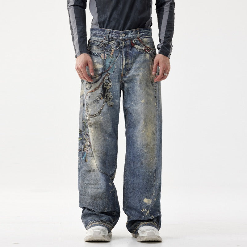 Pantalones estilo hip-hop jeans hombre pantalones de pierna ancha
