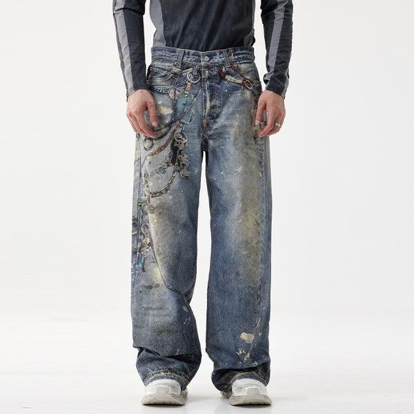 Pantalones estilo hip-hop jeans hombre pantalones de pierna ancha