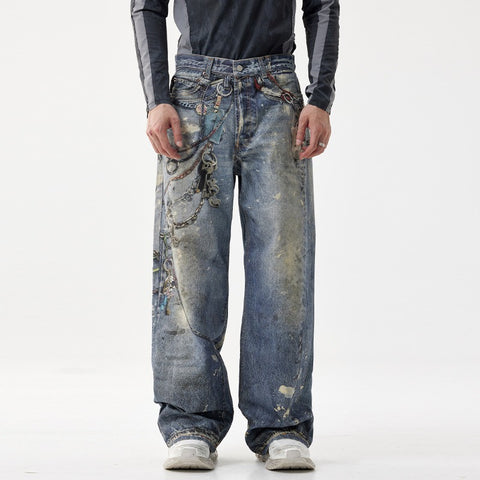 Pantalones estilo hip-hop jeans hombre pantalones de pierna ancha
