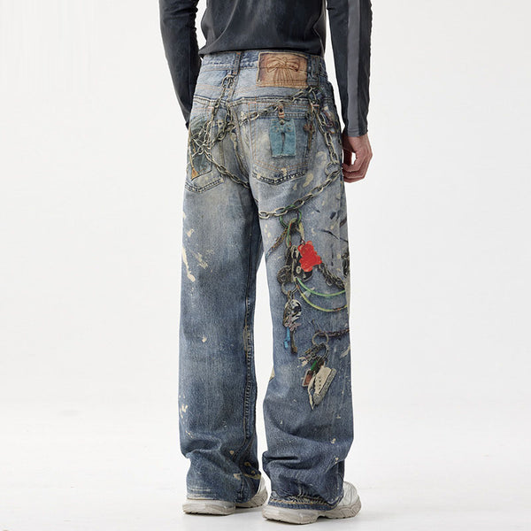 Pantalones estilo hip-hop jeans hombre pantalones de pierna ancha