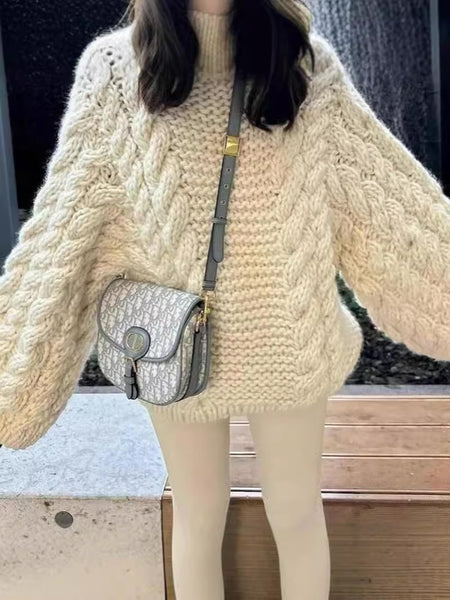 Jersey trenzado de punto con cuello redondo
