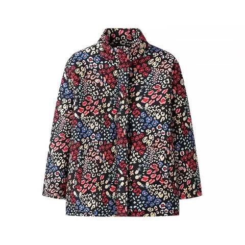 Chaqueta de algodón con cuello alto estampado