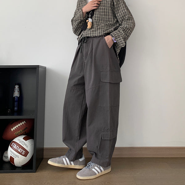 Pantalones estilo  japoneses holgados de pierna ancha gris oscuro
