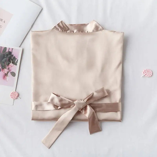 Wedding Bride Bridesmaid Robe Dressing Gown Sexy Women Bathrobe Nightgown Short Sleepwear Casual Flower Kimono Geisha M L XL - funny happy kids