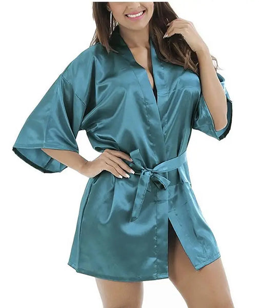 New Black Chinese Women's Faux Silk Robe Bath Gown Hot Sale Kimono Yukata Bathrobe Solid Color Sleepwear S M L XL XXL NB032 - funny happy kids