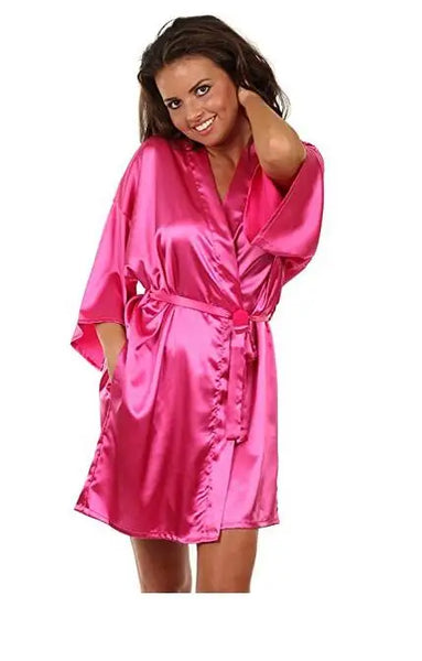 New Black Chinese Women's Faux Silk Robe Bath Gown Hot Sale Kimono Yukata Bathrobe Solid Color Sleepwear S M L XL XXL NB032 - funny happy kids