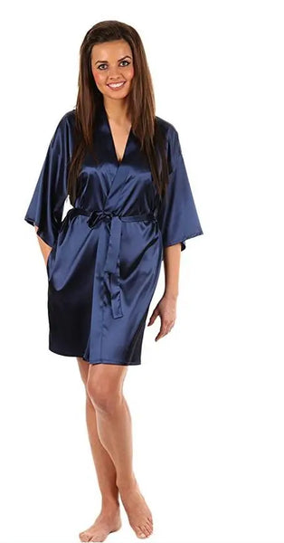 New Black Chinese Women's Faux Silk Robe Bath Gown Hot Sale Kimono Yukata Bathrobe Solid Color Sleepwear S M L XL XXL NB032 - funny happy kids