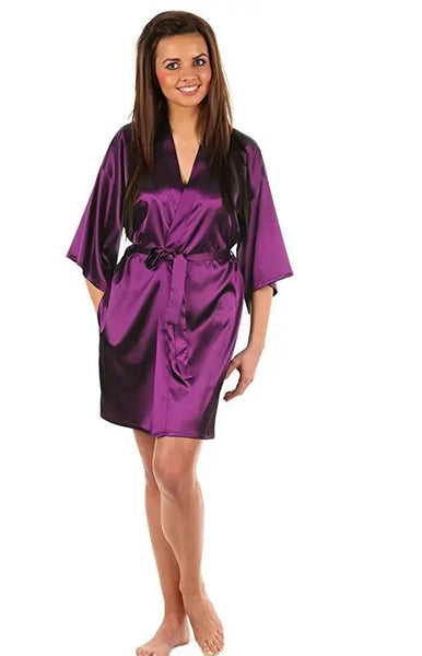 New Black Chinese Women's Faux Silk Robe Bath Gown Hot Sale Kimono Yukata Bathrobe Solid Color Sleepwear S M L XL XXL NB032 - funny happy kids
