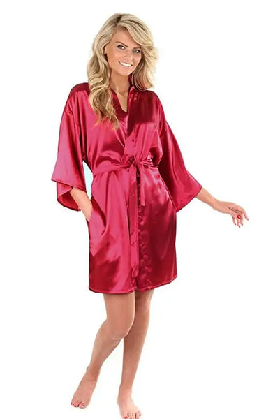 New Black Chinese Women's Faux Silk Robe Bath Gown Hot Sale Kimono Yukata Bathrobe Solid Color Sleepwear S M L XL XXL NB032 - funny happy kids