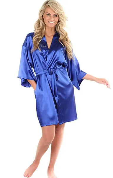 New Black Chinese Women's Faux Silk Robe Bath Gown Hot Sale Kimono Yukata Bathrobe Solid Color Sleepwear S M L XL XXL NB032 - funny happy kids