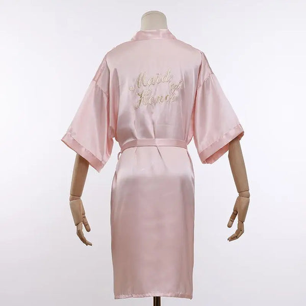Wedding Bride Bridesmaid Robe Dressing Gown Sexy Women Bathrobe Nightgown Short Sleepwear Casual Flower Kimono Geisha M L XL - funny happy kids