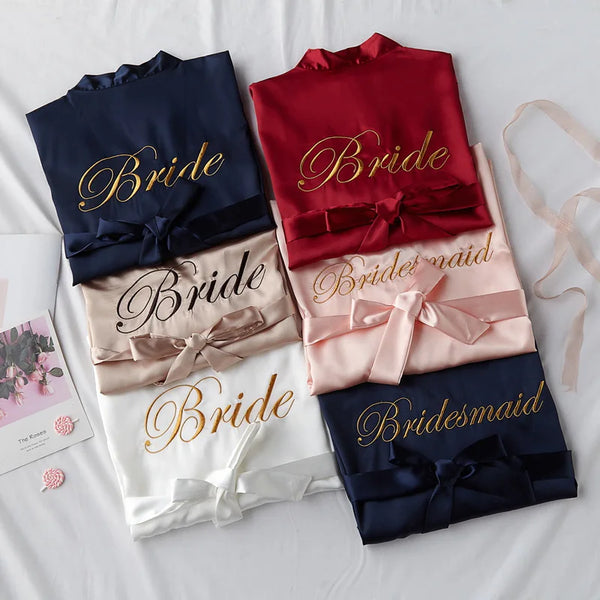 Wedding Bride Bridesmaid Robe Dressing Gown Sexy Women Bathrobe Nightgown Short Sleepwear Casual Flower Kimono Geisha M L XL - funny happy kids