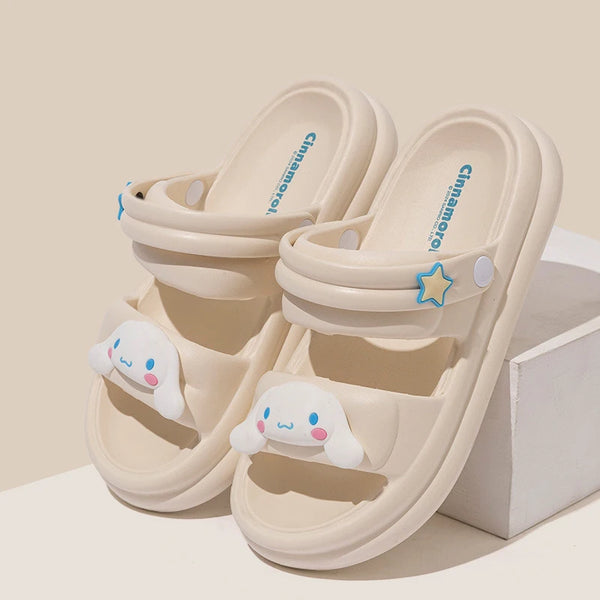 Sanrio Cartoon Platform Slides, Women's Summer Cloud Comfort Sandals, Non-Slip 2-Way Indoor/Outdoor Beach Shoes - funny happy kids