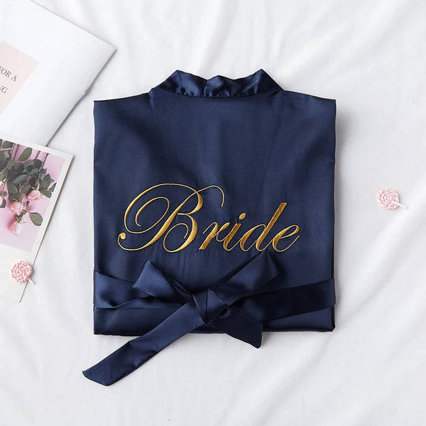Wedding Bride Bridesmaid Robe Dressing Gown Sexy Women Bathrobe Nightgown Short Sleepwear Casual Flower Kimono Geisha M L XL - funny happy kids