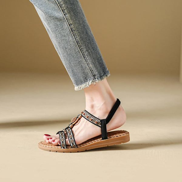 Women's sandals summer bohemian one line elegant slimming anti slip comfortable daily vacation flat beach shoes - funny happy kids