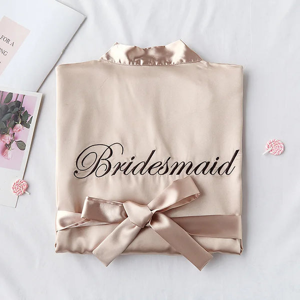 Wedding Bride Bridesmaid Robe Dressing Gown Sexy Women Bathrobe Nightgown Short Sleepwear Casual Flower Kimono Geisha M L XL - funny happy kids