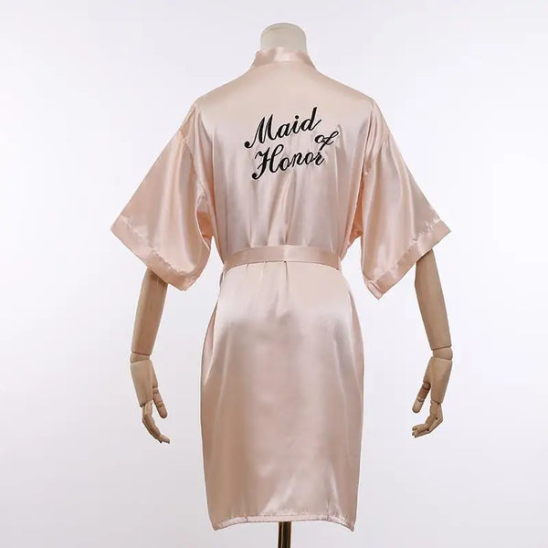 Wedding Bride Bridesmaid Robe Dressing Gown Sexy Women Bathrobe Nightgown Short Sleepwear Casual Flower Kimono Geisha M L XL - funny happy kids