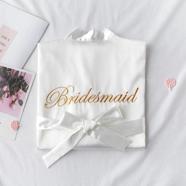 Wedding Bride Bridesmaid Robe Dressing Gown Sexy Women Bathrobe Nightgown Short Sleepwear Casual Flower Kimono Geisha M L XL - funny happy kids
