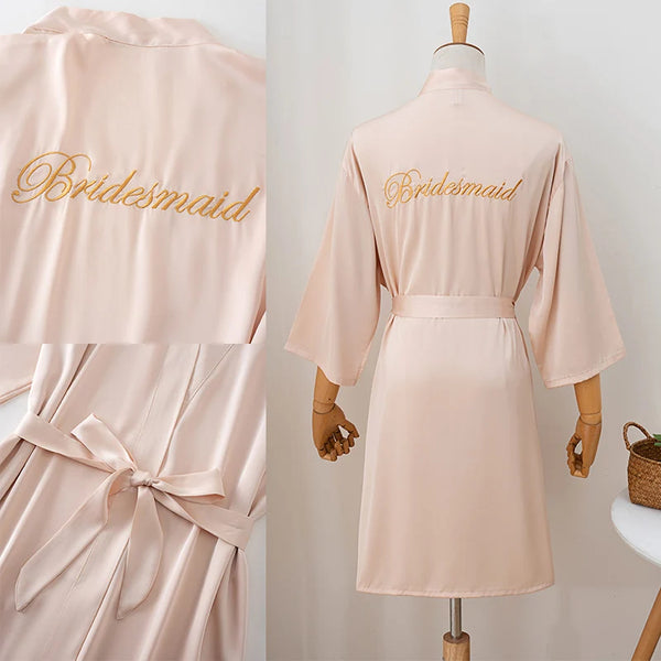 Wedding Bride Bridesmaid Robe Dressing Gown Sexy Women Bathrobe Nightgown Short Sleepwear Casual Flower Kimono Geisha M L XL - funny happy kids