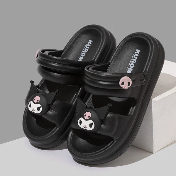 Sanrio Cartoon Platform Slides, Women's Summer Cloud Comfort Sandals, Non-Slip 2-Way Indoor/Outdoor Beach Shoes - funny happy kids