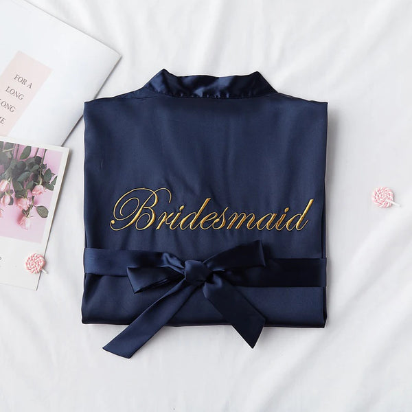 Wedding Bride Bridesmaid Robe Dressing Gown Sexy Women Bathrobe Nightgown Short Sleepwear Casual Flower Kimono Geisha M L XL - funny happy kids