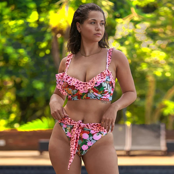 High Waist Swimwear 2025 New Leaf Print Bikinis Women Swimsuit Vintage Retro Bathing Suit Halter Biquini Maillot de bain femme - funny happy kids