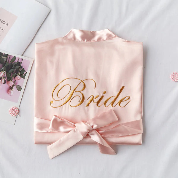 Wedding Bride Bridesmaid Robe Dressing Gown Sexy Women Bathrobe Nightgown Short Sleepwear Casual Flower Kimono Geisha M L XL - funny happy kids