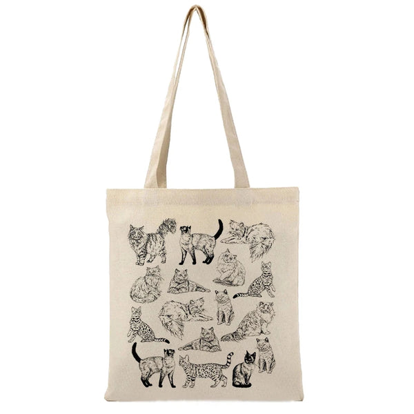 Cute Cat Pattern Canvas Tote Bag, Simple Eco Shopper Bga Versatile Lightweight Storage Bag Beach Bag Tote Bags for Women - funny happy kids