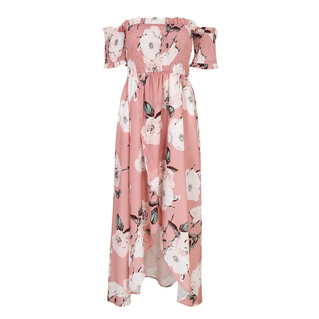 Vestido rosa largo boho hombros al aire - funny happy kids