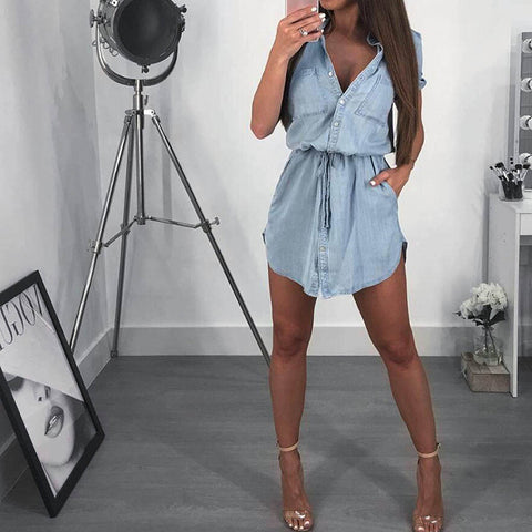 Vestido denim de manga corta - funny happy kids