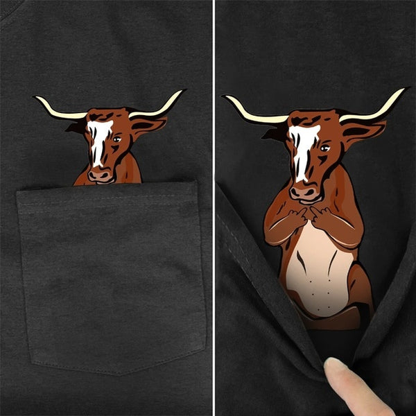 Camiseta con dibujo de animal en bolsillo - funny happy kids