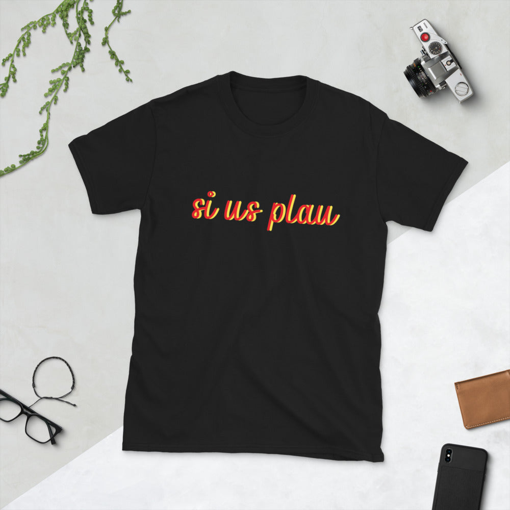 Camiseta SI US PLAU de manga corta unisex - funny happy kids