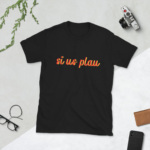 Camiseta SI US PLAU de manga corta unisex - funny happy kids